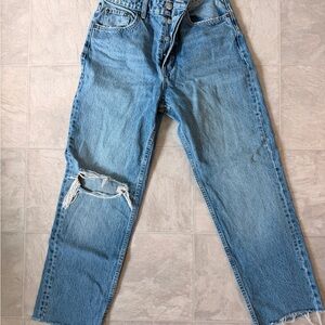 Zara Light Blue Straight Leg Jeans with Knee Distress